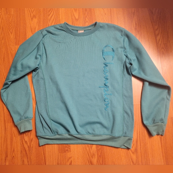 Champion Life Mens Garment Dyed Reverse Weave Crew Spellout Lrg Tidal Wave Blue - Picture 1 of 16